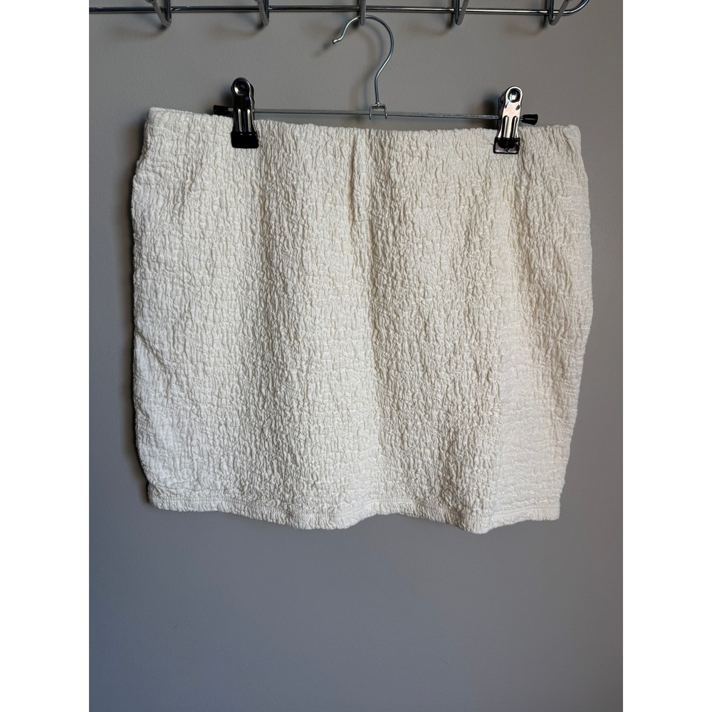 Oak + Fort Womens Ivory Cream Textured Mini Skirt M Minimalist Chic Basic Preppy
